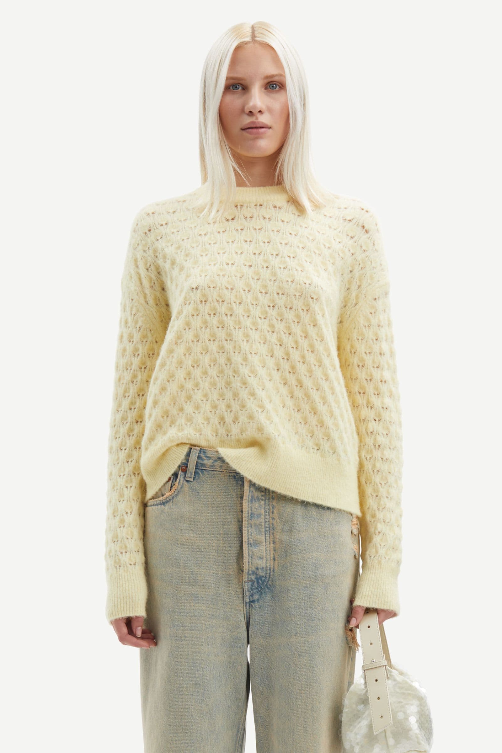 Saanour Pointelle Sweater 7355 Pear Sorbet