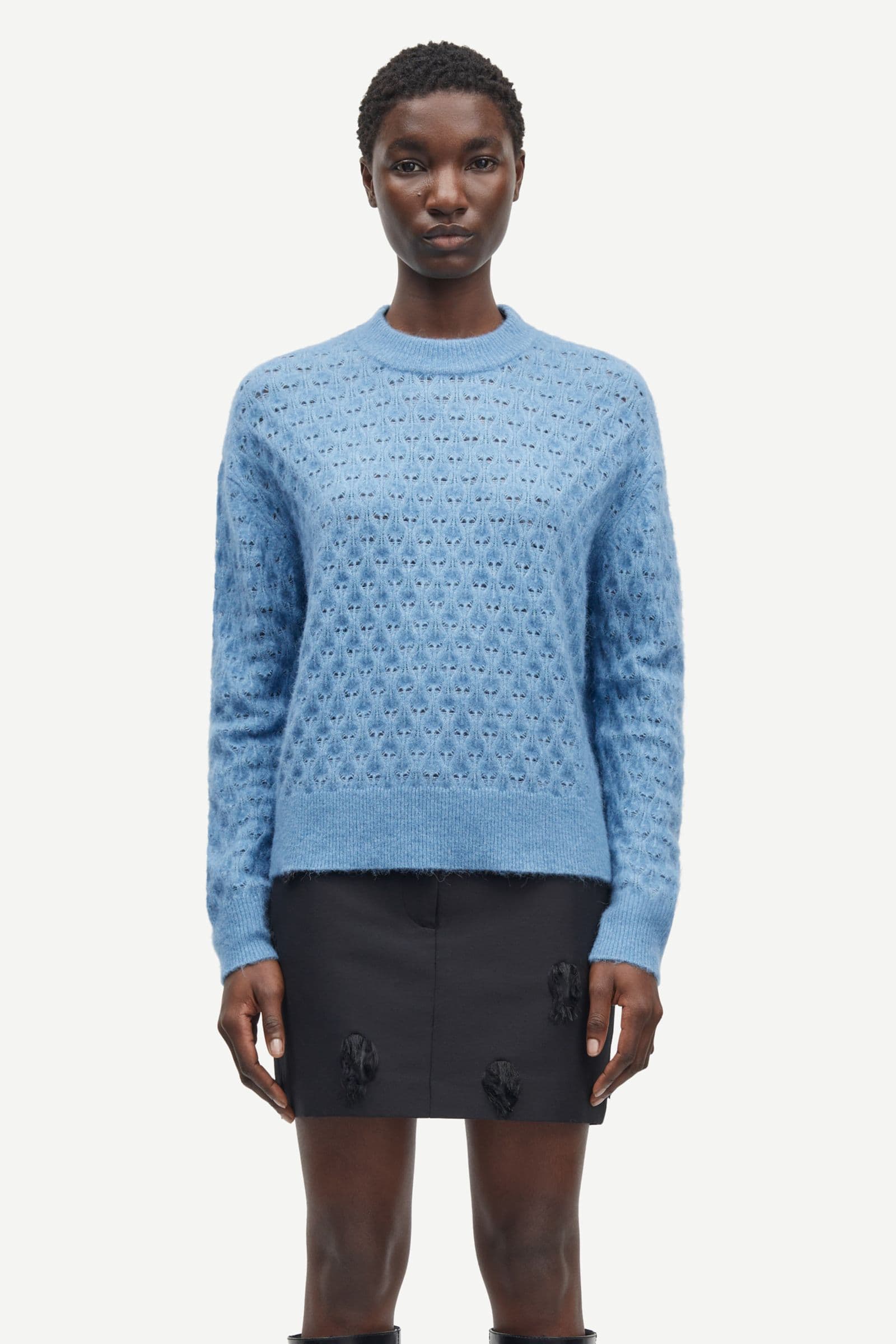 Saanour Pointelle Sweater 7355 Blue Heaven