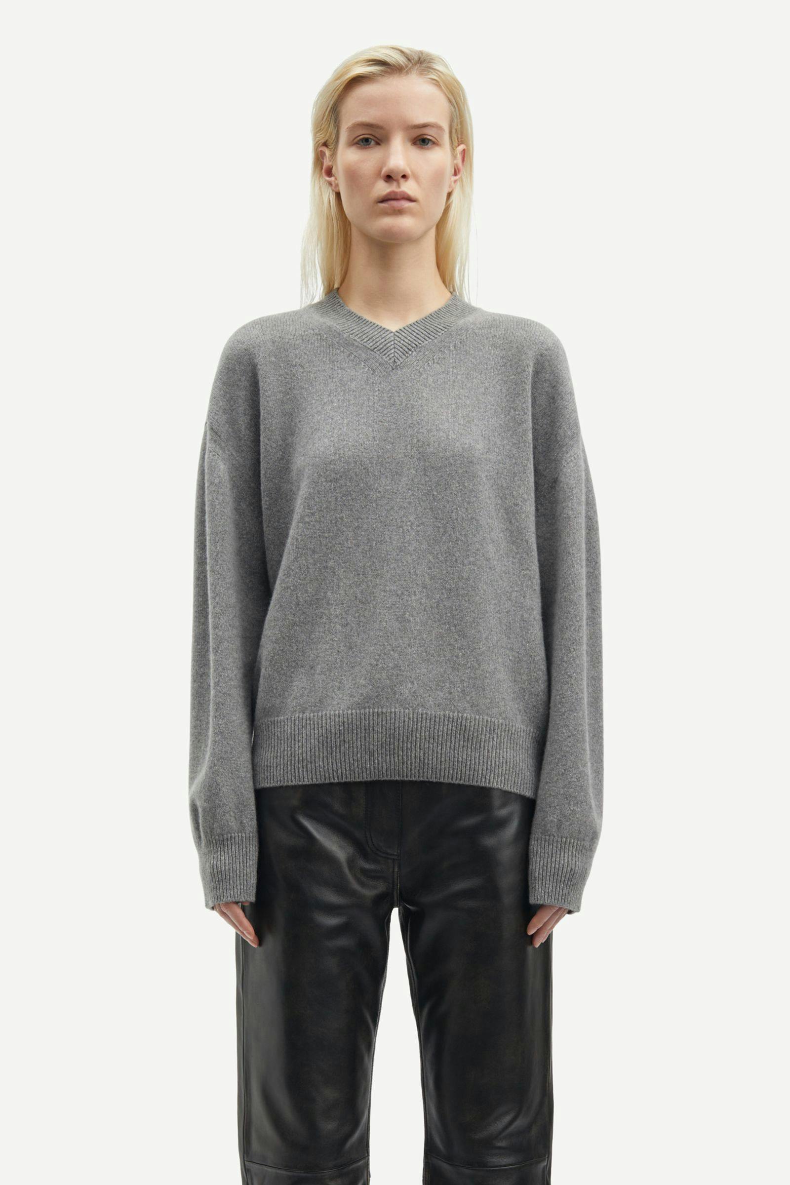 Sabirgitte V-neck Sweater 15356 Grey Mel.