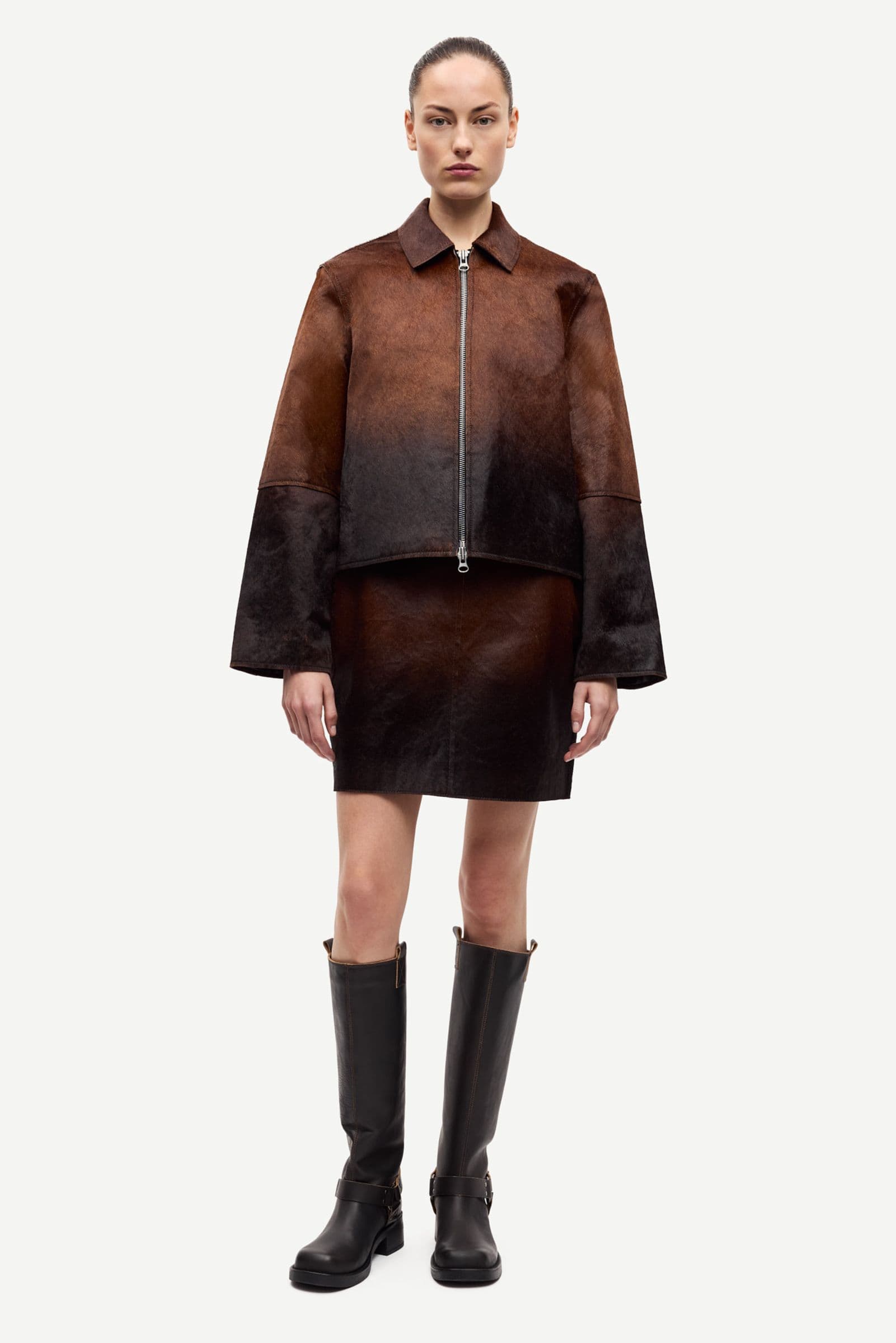 Salylo leather jacket 15374 Dark brown Dip-dye