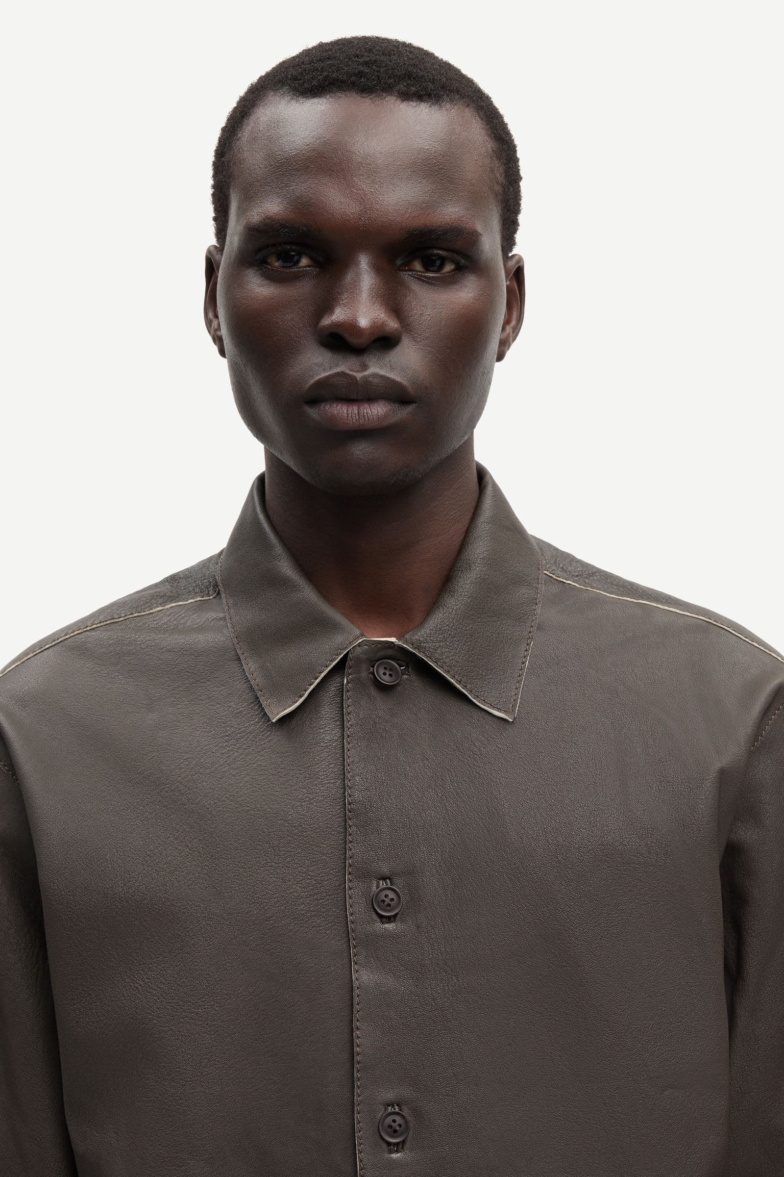 Sadamon leather overshirt 16022 Black Olive